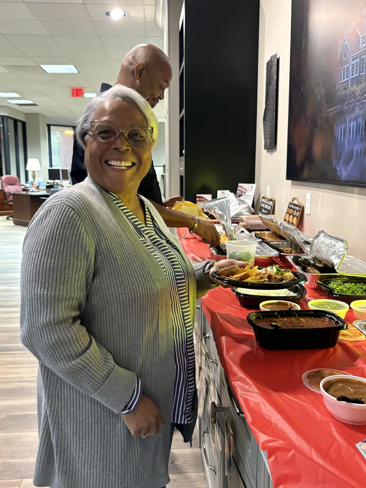 A guest beside the taco buffet